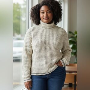 Old Navy Women's Cream Turtleneck Knit-72% Wool-Made In Thailand